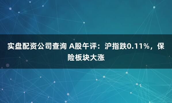 实盘配资公司查询 A股午评：沪指跌0.11%，保险板块大涨
